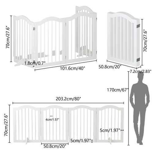 27.6" Tall Freestanding Wooden Pet Gate – Foldable 4-Panel Dog Safety