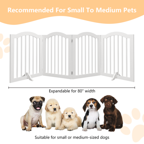 27.6" Tall Freestanding Wooden Pet Gate – Foldable 4-Panel Dog Safety
