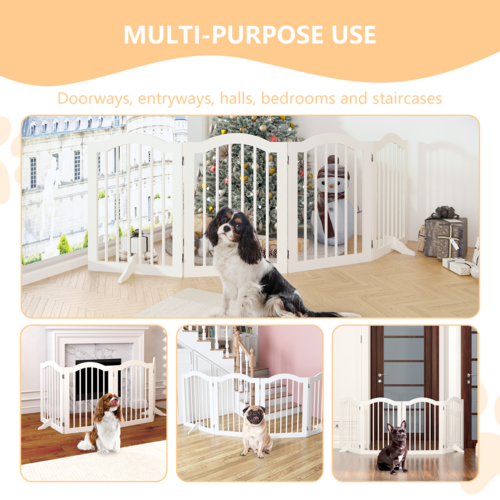 27.6" Tall Freestanding Wooden Pet Gate – Foldable 4-Panel Dog Safety
