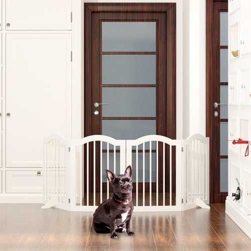 27.6" Tall Freestanding Wooden Pet Gate – Foldable 4-Panel Dog Safety
