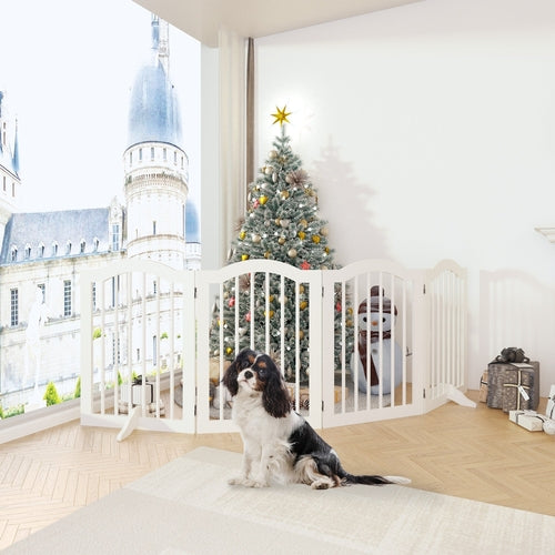 27.6" Tall Freestanding Wooden Pet Gate – Foldable 4-Panel Dog Safety