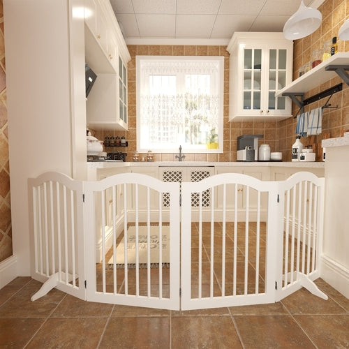 27.6" Tall Freestanding Wooden Pet Gate – Foldable 4-Panel Dog Safety